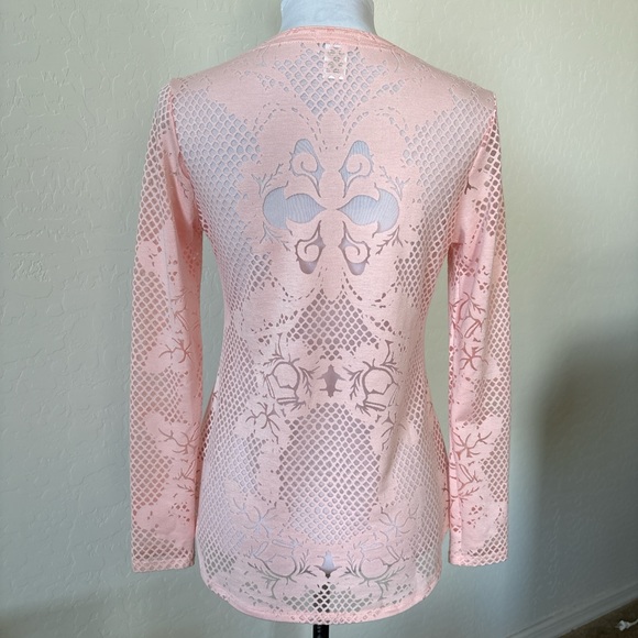 Cache Light Pink Lace Blouse with long sleeves. S - Picture 2 of 7